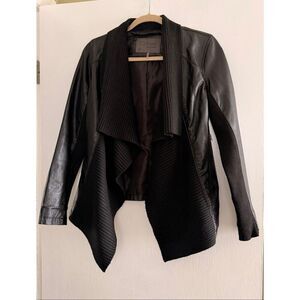Ci Sono Draped Faux Leather Knit Jacket Black Asymmetric Moto Size S
